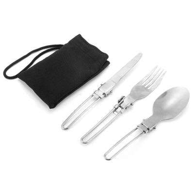 China Small Fork Outdoor Foldable Spoon Knife Reusable Reusable Titanium Stainless Steel Metal Travel Folding Camping Spork for sale