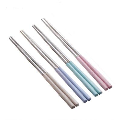 China Sustainable Reusable Colorful Japanese Korean 304 Stainless Steel Metal Wheat Straw Chopsticks for sale