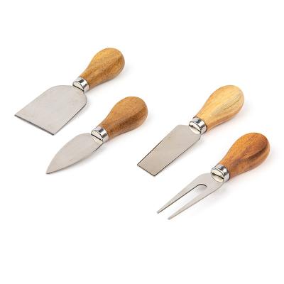 China Viable Wholesale Custom Mini Bamboo Wooden Handle Stainless Steel Cheese Slicer Cheese Knife Set For Cheese for sale