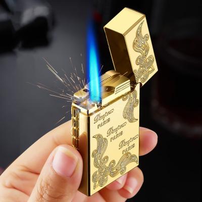 China Retro Design Modern Cigar Jet Flame Lighter Gas Welding Kitchen Cigarette Candle Blue Butane Torch Lighter for sale