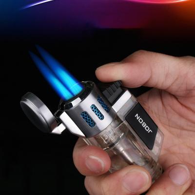 China Wholesale Inflatable Windproof Butane Cigar Lighter Three Refillable Blue Jet Flame Windproof Cigarette Lighters Gas Windproof for sale