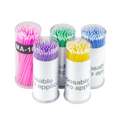 China Plastic Wholesale Colorful Eyelash brush 100pcs/pack Cotton Swab Dental Cleaning eyelash extension glue micro wand brushes for sale