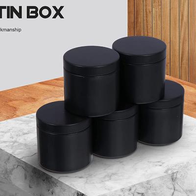 China Small Premium Black Metal Food Box Empty Matcha Spice Tea Storage Packaging Tin for sale