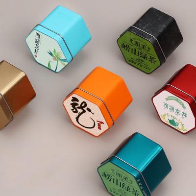 China Food Grade Creative Tin Metal Shape Food Airtight Custom Hexagon Tea Tin for sale