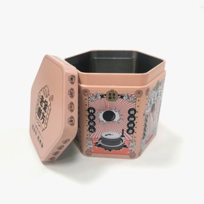 China Custom Luxury Empty Food Container Hexagon Food Grade Metal Tin For Tea for sale