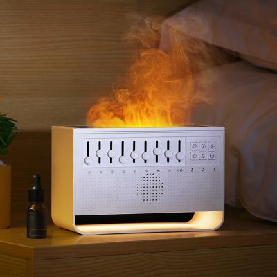 China LED Flashing Light Pink Noise Breathing LED Flame Fire Humidifier Night Lights Rest Sound Baby Sleep Music White Noise Machine with Aroma Diffuser for sale