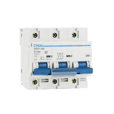 China PA66 Chtai DZ47-100 3P 100a MCB Miniature D-cruve 63A-125A Three Poles Earth Leakage Switch 125amp for sale