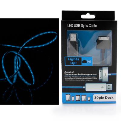 China Flat Noodle Black Flash Visible Light  Apple 30 pin to USB 2.0 Cable for sale