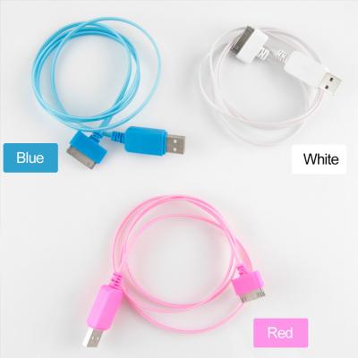 China Colorful LED Standard 100cm Apple 30 pin to USB Cable , Visible LED Light iPhone USB Cable for sale