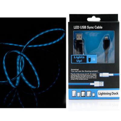 China Cable visible de destello negro del relámpago del Pin del cable 8 de Iphone USB de la luz del azul LED en venta