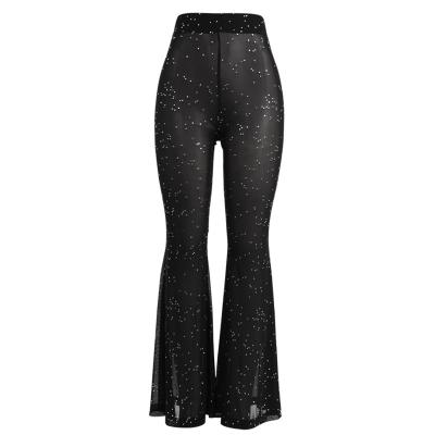 China Factory Wholesale Black Mesh Perspective Highlights High-waist Stylish Women Breathable Pants for sale