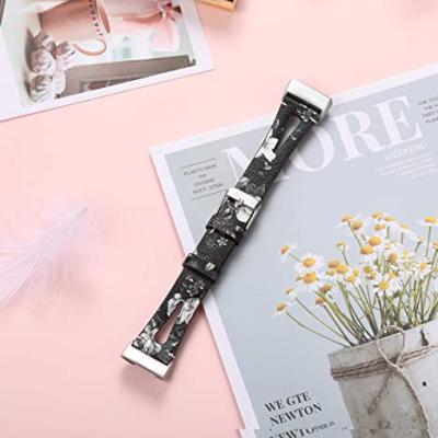 China Casual Compatible with fibit charge3-4 Genuine Leather Gradually Shrinking Design Watch Strap Adjustable Color Printed Leather Strap for sale