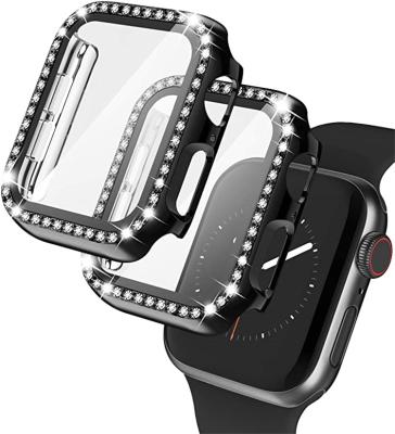 China Casual Compatible For Apple Watch Case With Screen Protector, Bling Cover Diamonds Double Rhinestone Bumper Protective Frame for sale