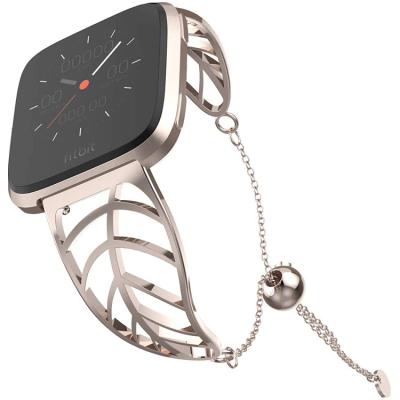 China Fitbit Versa 1/2 Metal Buckle Clasp Hollowed-out Curved Leaf Shape Watch Band with Rhinestone for sale