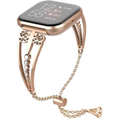 China Fitbit Versa 1/2 Butterfly Pattern Rhinestone Metal Hollowed-Out Watch Strap with Buckle Clasp for sale