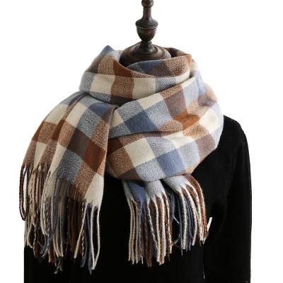 China 2021 Newest Design Polyester Double Sided Pile Plaid Small Warm Women Scarf With Tassel Winter Checked Scarf for sale