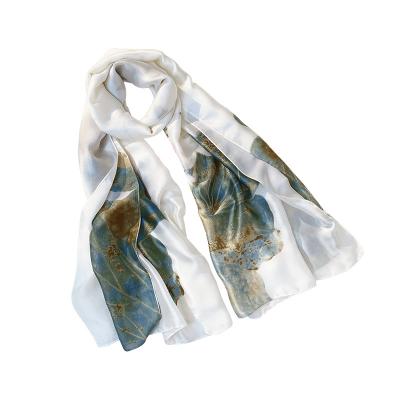 China Polyester design fashion 2021 new summer popular unique temperament flowers printing silk long scarf female sunscreen shawl for sale