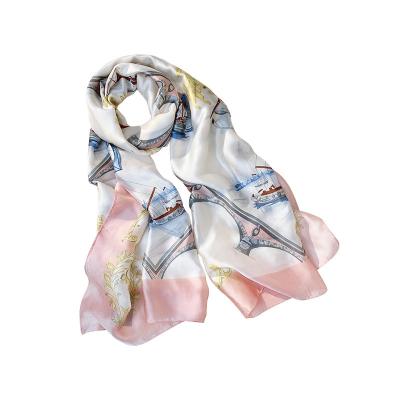 China Summer new fashion ladies silkscarf decoration and sunscreen soft spring shawls printed long decorative satin silk scarf for sale