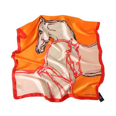 China 2021 Latest Selling Polyester Satin Hijab Large Muslim Digital Printing Shawl With Animal Horse for sale