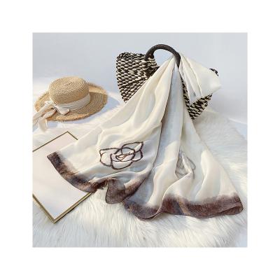 China Hot sale style minimalist polyester spot female silk scarf with elegant apply to spring and autumn for sale