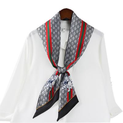 China 2021 new fashion simple silk scarf women's color printed thin narrow narrow silk scarf manufacturers double-sided grid long for sale