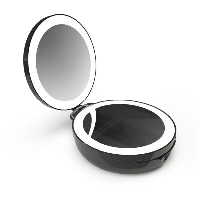 China Lighted LED Round 5X Magnification Desktop Touch Screen Rechargeable Makeup Mirror for sale