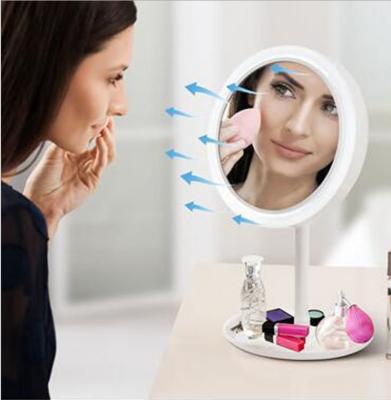 China Desktop Smart Vanity Mirror LED Touch Light Fan Makeup Cosmetic Mirror 5X Lighted Make Up Mirror With Fan for sale