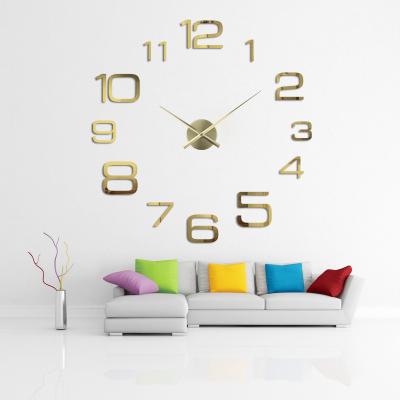 China 3D DIY CREATIVE quartz clocks large clock hands wall stickers foam acrylic mirror aluminum living room for home creative quartz movement for sale