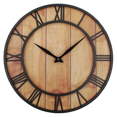 China CREATIVE 24inch Wooden Retro Wall Clock Modern Decorative Large Wall Clock Metal Liters Clocks (T8201) for sale