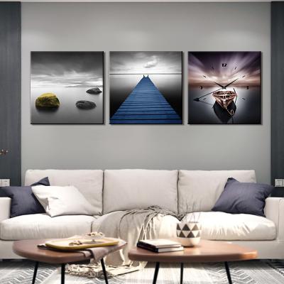 China Modern Custom Canvas Wall Clock Nature Picture Antique Style Canvas Painting Large Wall Clocks Quartz Movement 50pcs for sale