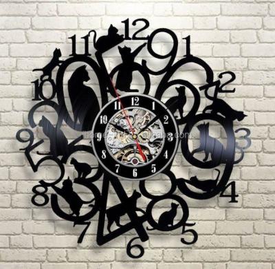 China Creative Home Decor Vinyl Clock Art Wall Clock VintageVinyl Cats Clock for sale