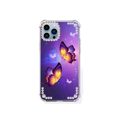 China Design shockproof luminescent tempered glass butterfly induction LED anti-collision phone case for sale