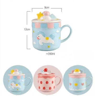 China Lovely Minimalist Premium Embossed Ceramic Strawberry Coffee Mug Student Milk Breakfast Ceramic Teen Mug for sale