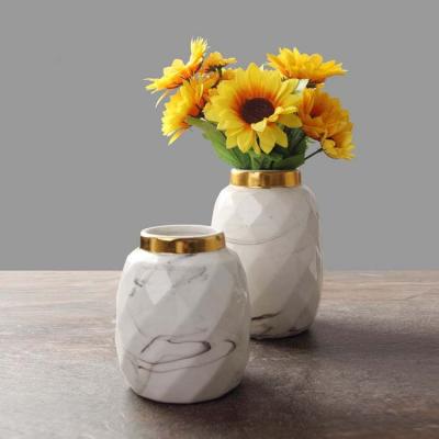 China Minimalist luxury ceramic vase with marble texture style for home decoration for sale