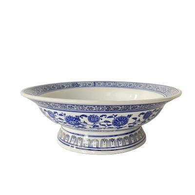 China High Quality Disposable Blue And White Porcelain Edge Flat Noodles Roll Soup Bowl for sale