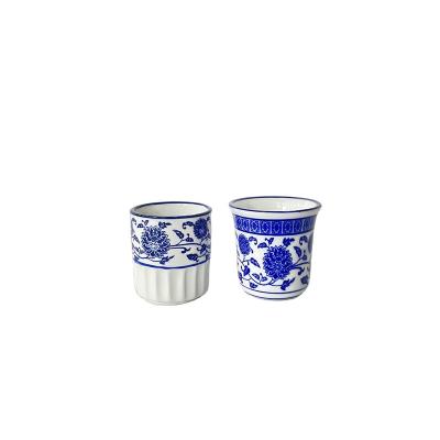 China Sustainable High Quality Round Blue And White Ceramic Tea Cups for sale