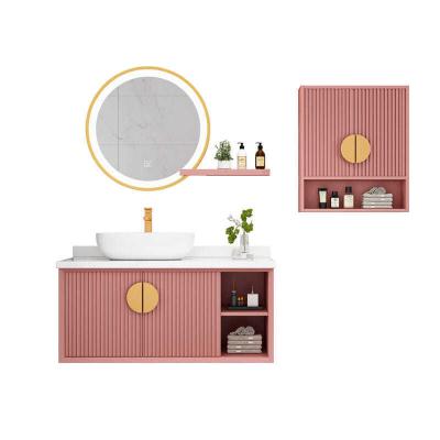 China Modern LED lighting custom made oak paint bathroom cabinet style hot sale baking solid wood pattern bathroom makeup mirror cabinet for sale