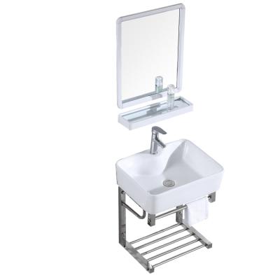 China Modern Stainless Steel Bathroom Bracket Mirror Occasional Vanity With Ceramic Sink for sale