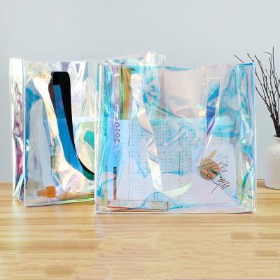 China Holographic Plastic Symphony Jelly Packaging Bag Custom Logo PVC Tote Bag Transparent Shopping Bag by Fashoion for sale