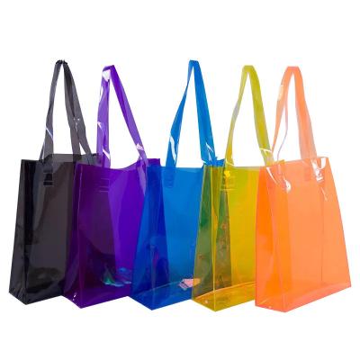 China Custom Transparent PVC Portable Beach Bag Plastic Fashoion Color Jelly Travel Shopping Bag for sale