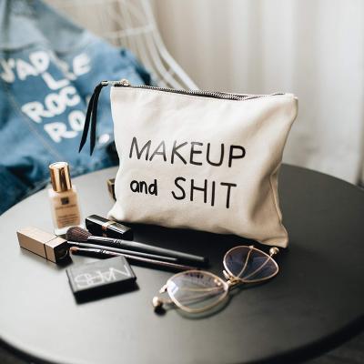 China Simple Custom Made Bridesmaid Makeup Cotton Canvas Best Friend Print Eco White Logo Cosmetic Bag for sale