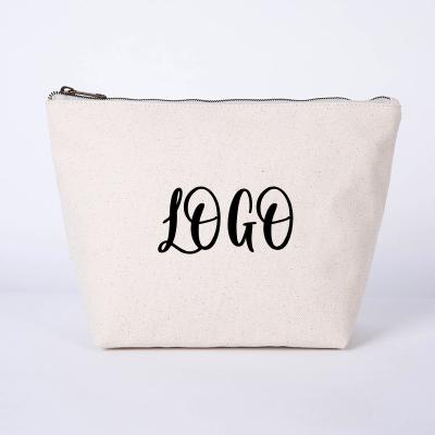 China Custom Canvas Eco-Friendly Canvas Cotton White Cosmetic Bag Makeup Brush Makeup Gift Bridesmaid Bag With Gold Custom Zipper for sale