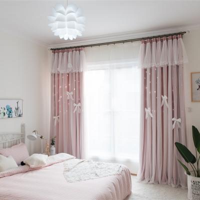 China Blackout Sheer Curtain 11#Princess Star Pink Embroidery Curtains With Attached Valance Elegant Hot Sale For Bedroom for sale