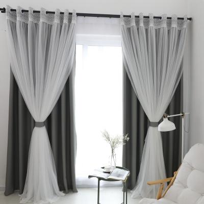 China 14#Korean Style Blackout Double Layers Princess Sheer And Polyester Window Blackout Curtain For Hotel Cafe Home Office for sale