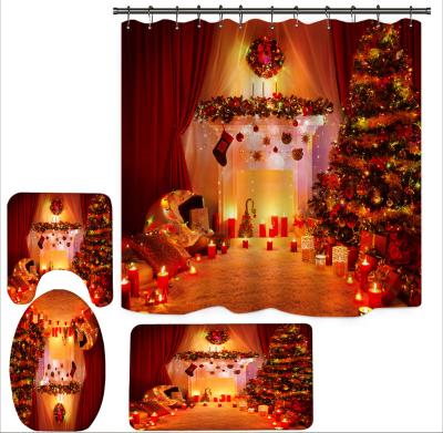 China European and American Christmas Bathroom Hot Exclusive Rug 3 Pieces Non-slip Bath Mat Set for sale