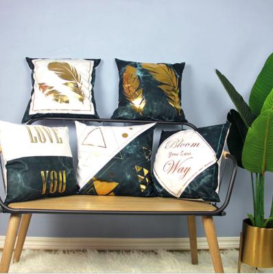 China Anti-bacteria Marble Pillow Case Jian Ou Gold Light Golden Green Printing Luxury Retro Cushion Cover for sale