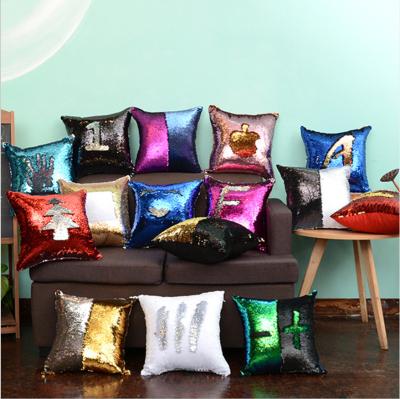 China Anti-bacteria DIY Children's Jigsaw Puzzle Magic Sequin Pillow Color Flip Pearl Mermaid Cushion Cover Double for sale