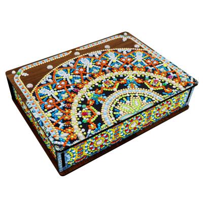 China New Classical/Post-modern Custom colorful flower pattern surface diy diamond  rectangular wooden storage box for sale