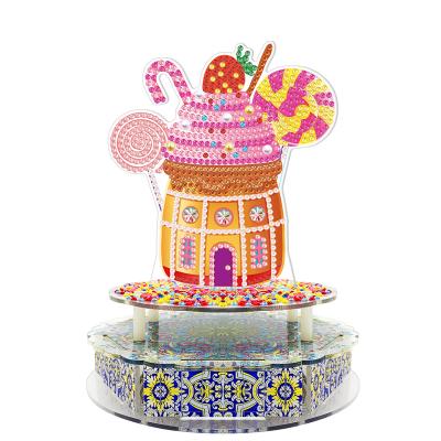 China CREATIVE new arrival drinks pattern rotating diy diamond lighted music box tabletop decoration for sale