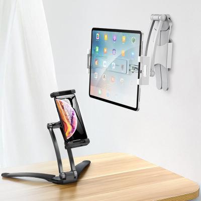 China Hot Selling Adjustable Kitchen Wall Hanging Frame Aluminum Alloy Tablet and Phone Desk Stand Two-in-One Lazy Phone Holder for sale